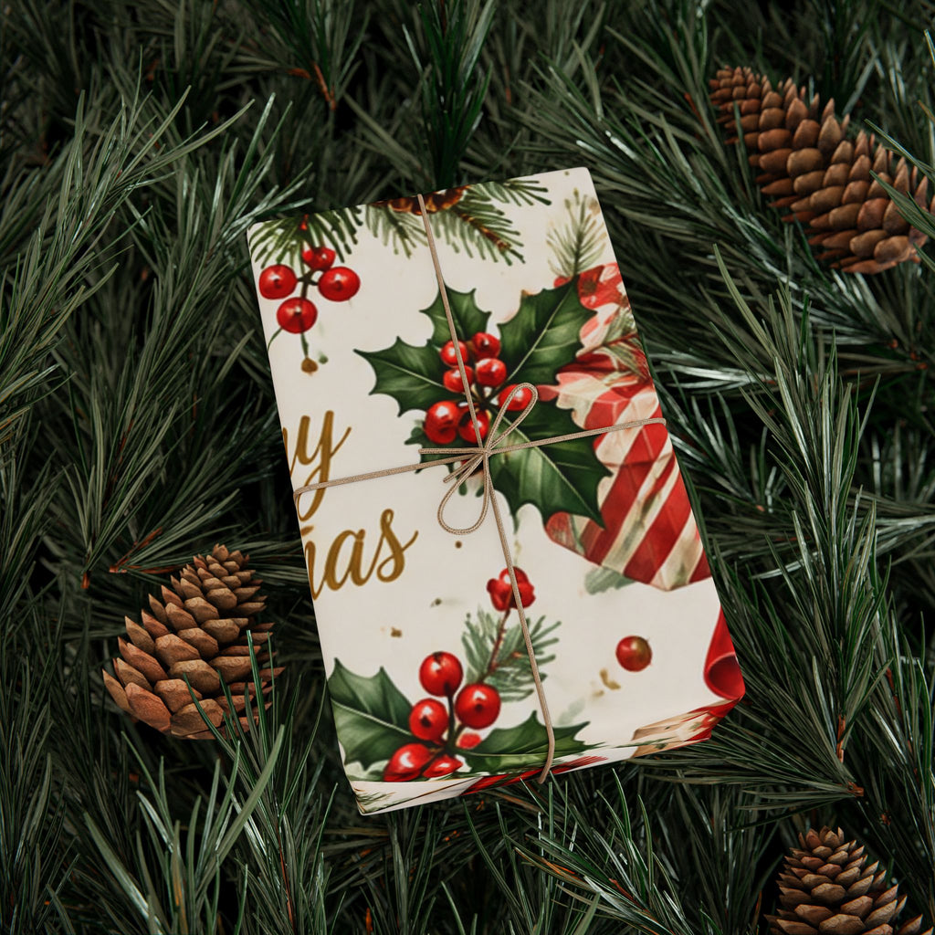 Merry Christmas Snowman and Gifts Wrapping Paper | Holiday Gift Wrap Roll