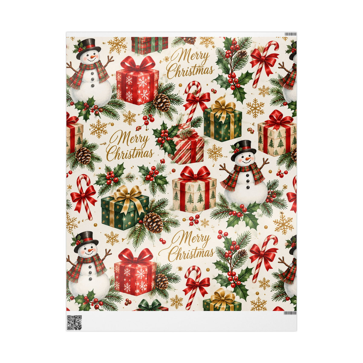 Merry Christmas Snowman and Gifts Wrapping Paper | Holiday Gift Wrap Roll