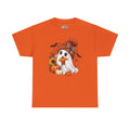 Cute Ghost Wearing Knit Hat Tee | Halloween Fall Pumpkin Leaves
