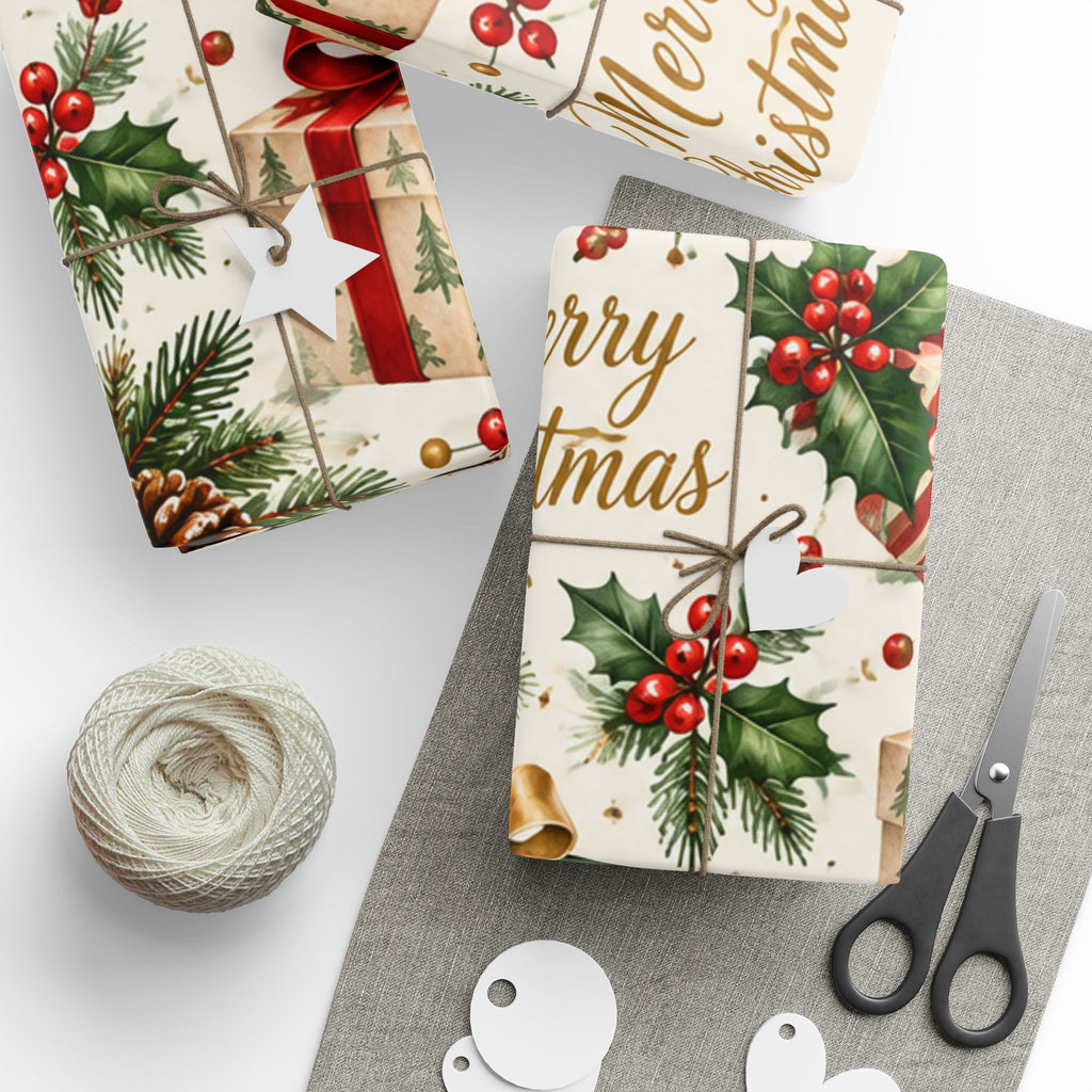 Merry Christmas Snowman and Gifts Wrapping Paper | Holiday Gift Wrap Roll