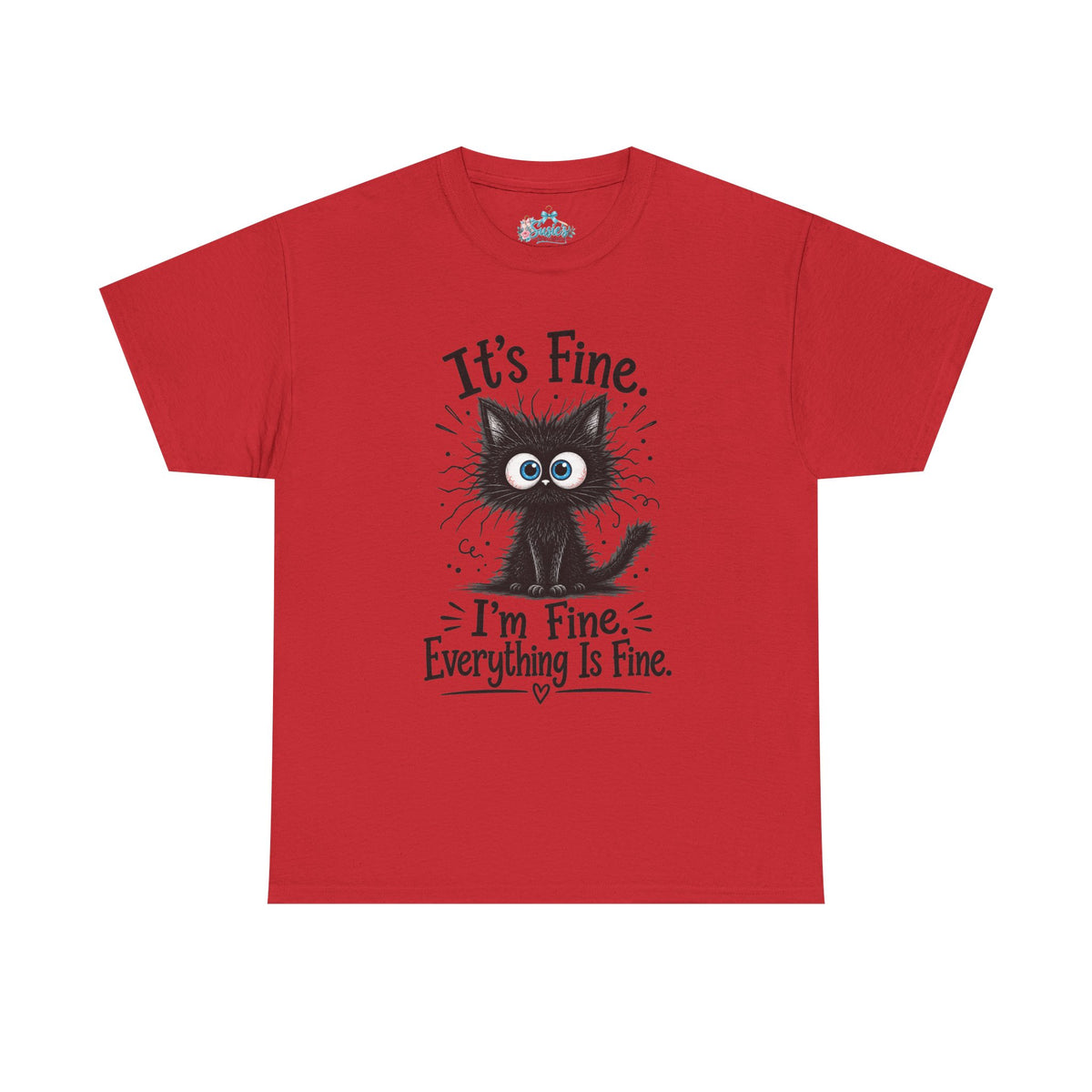 Fluffy Frazzled Black Cat It's Fine T-Shirt | Funny Cat Quote Tee