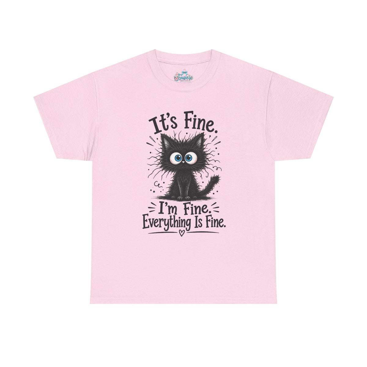 Fluffy Frazzled Black Cat It's Fine T-Shirt | Funny Cat Quote Tee