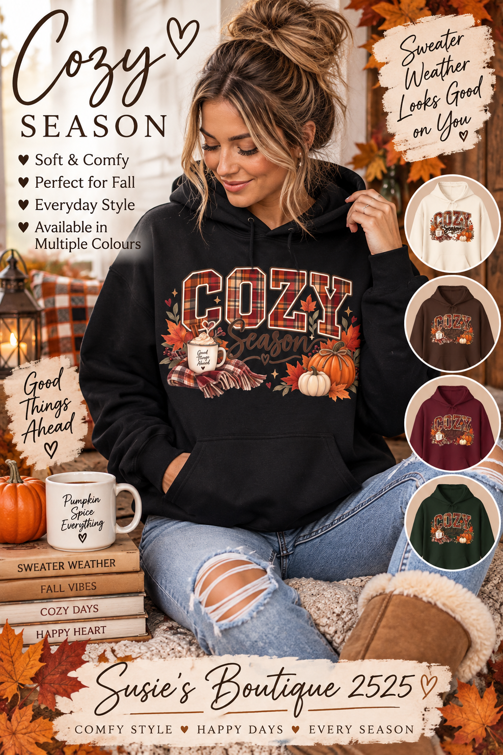 Cozy Season fall leaves pumpkins hoodie | Autumn sweatshirt