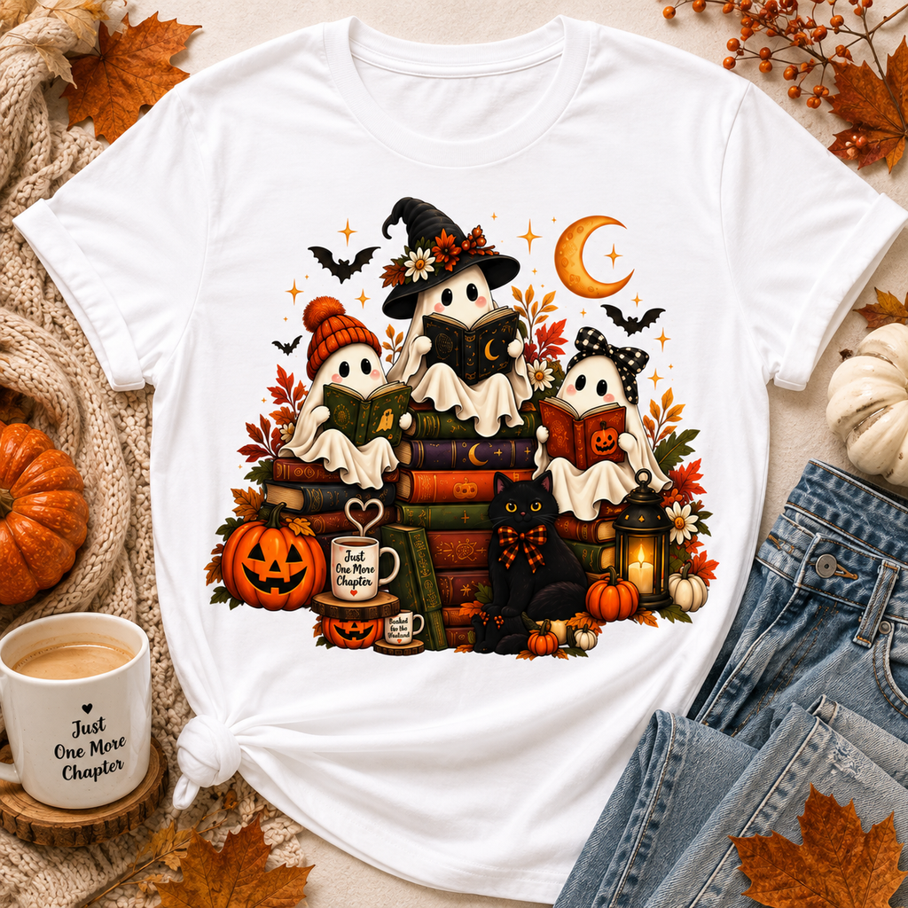 Cute Ghost Trio Halloween T-Shirt | Trick-or-Treat Pumpkin Stack