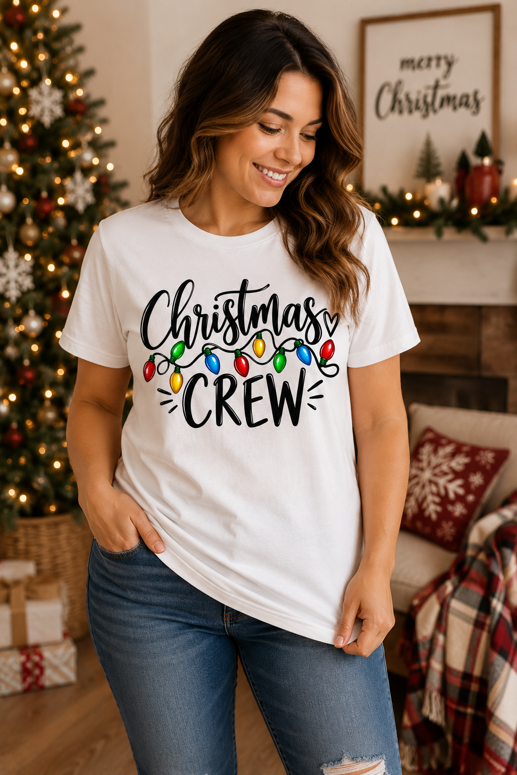 Christmas Crew T-Shirt | Holiday Lights Script Design