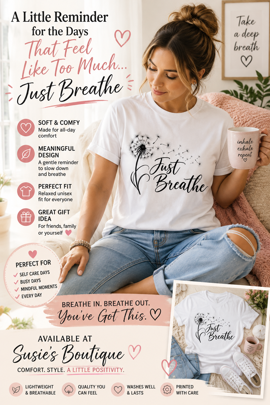 Just Breathe Dandelion Tee | Relaxation Inspirational Shirt