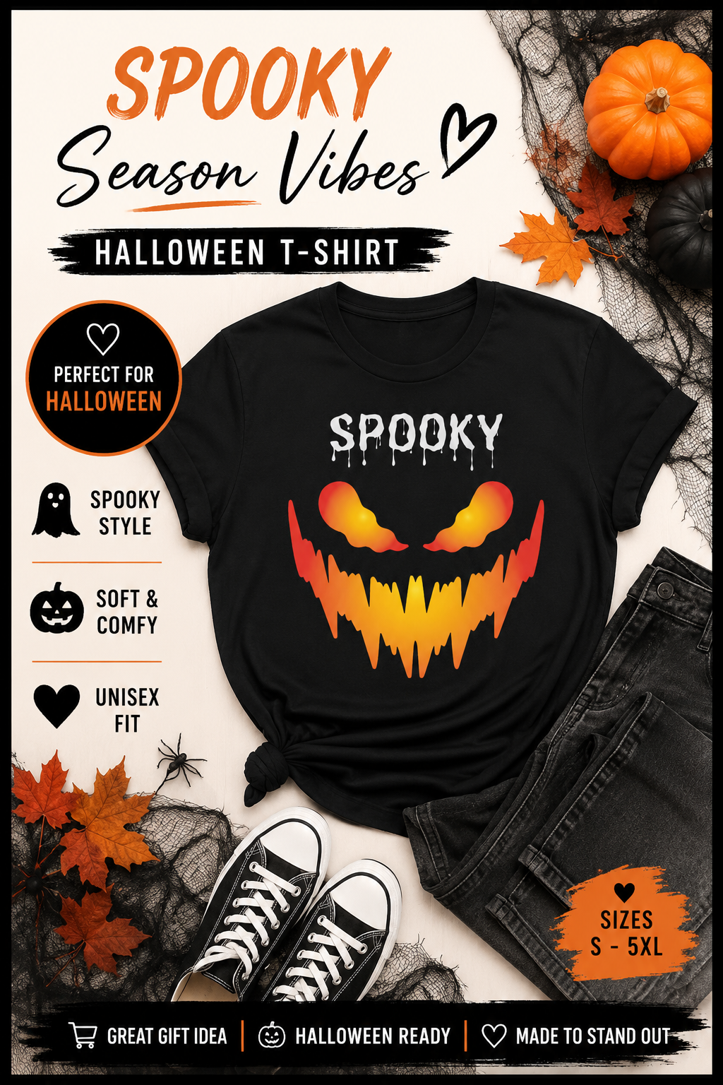 Spooky Jack-O'-Lantern T-Shirt | Dripping Eyes and Fiery Mouth