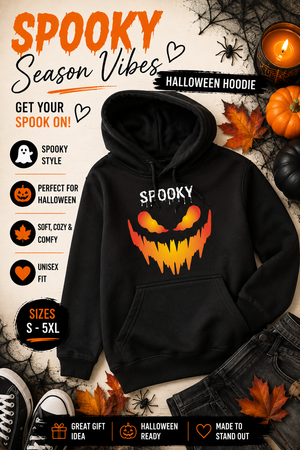 Spooky Jack-O'-Lantern Face Hoodie | Halloween Pumpkin Scary Scream