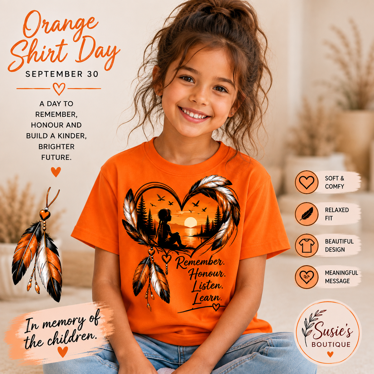 Heart Dreamcatcher with 'Remember, Honor, Listen, Learn' Kids Tee