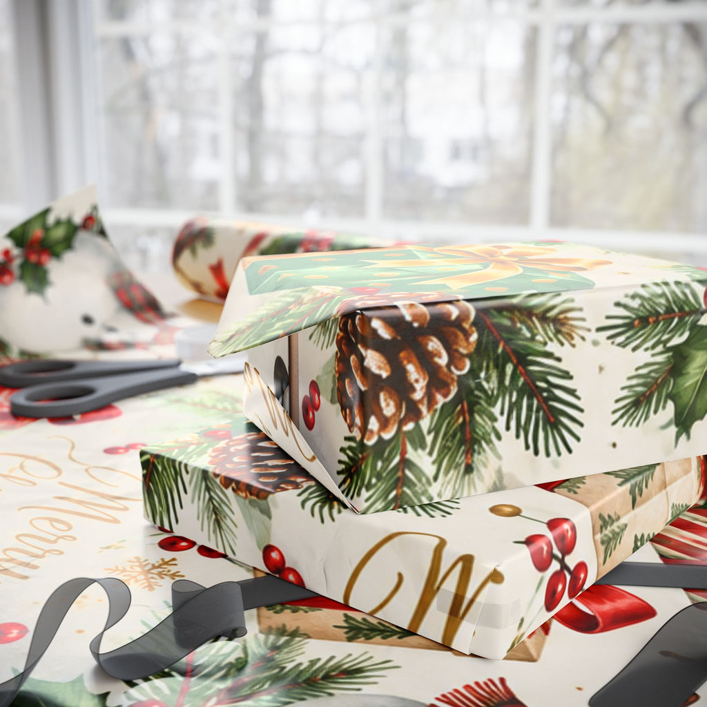Merry Christmas Snowman and Gifts Wrapping Paper | Holiday Gift Wrap Roll