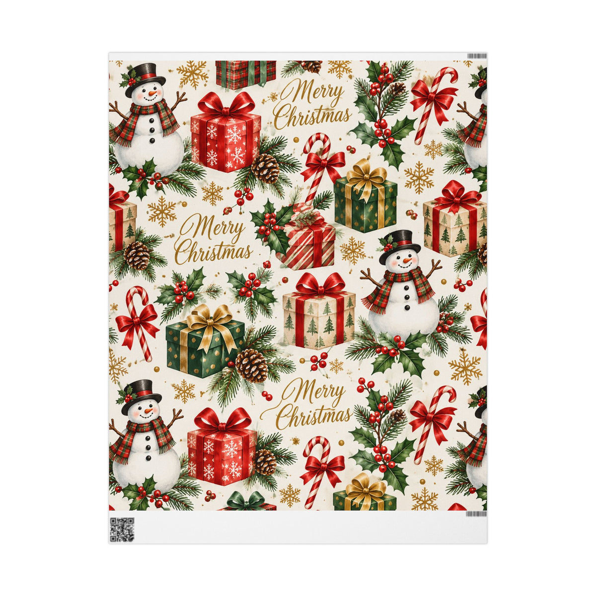 Merry Christmas Snowman and Gifts Wrapping Paper | Holiday Gift Wrap Roll