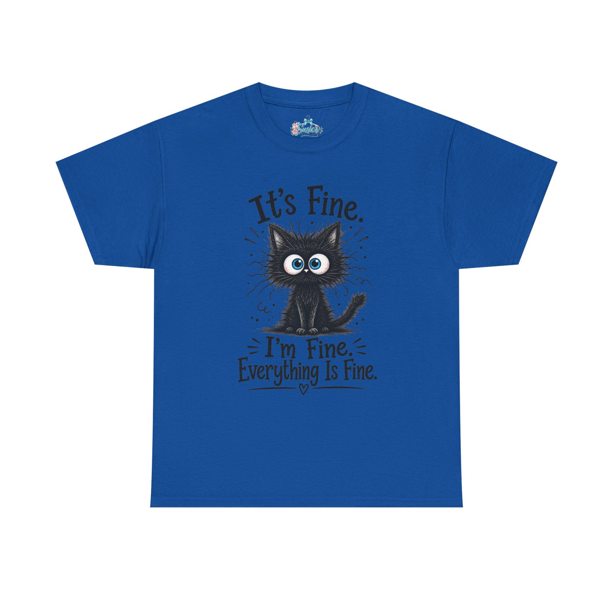 Fluffy Frazzled Black Cat It's Fine T-Shirt | Funny Cat Quote Tee