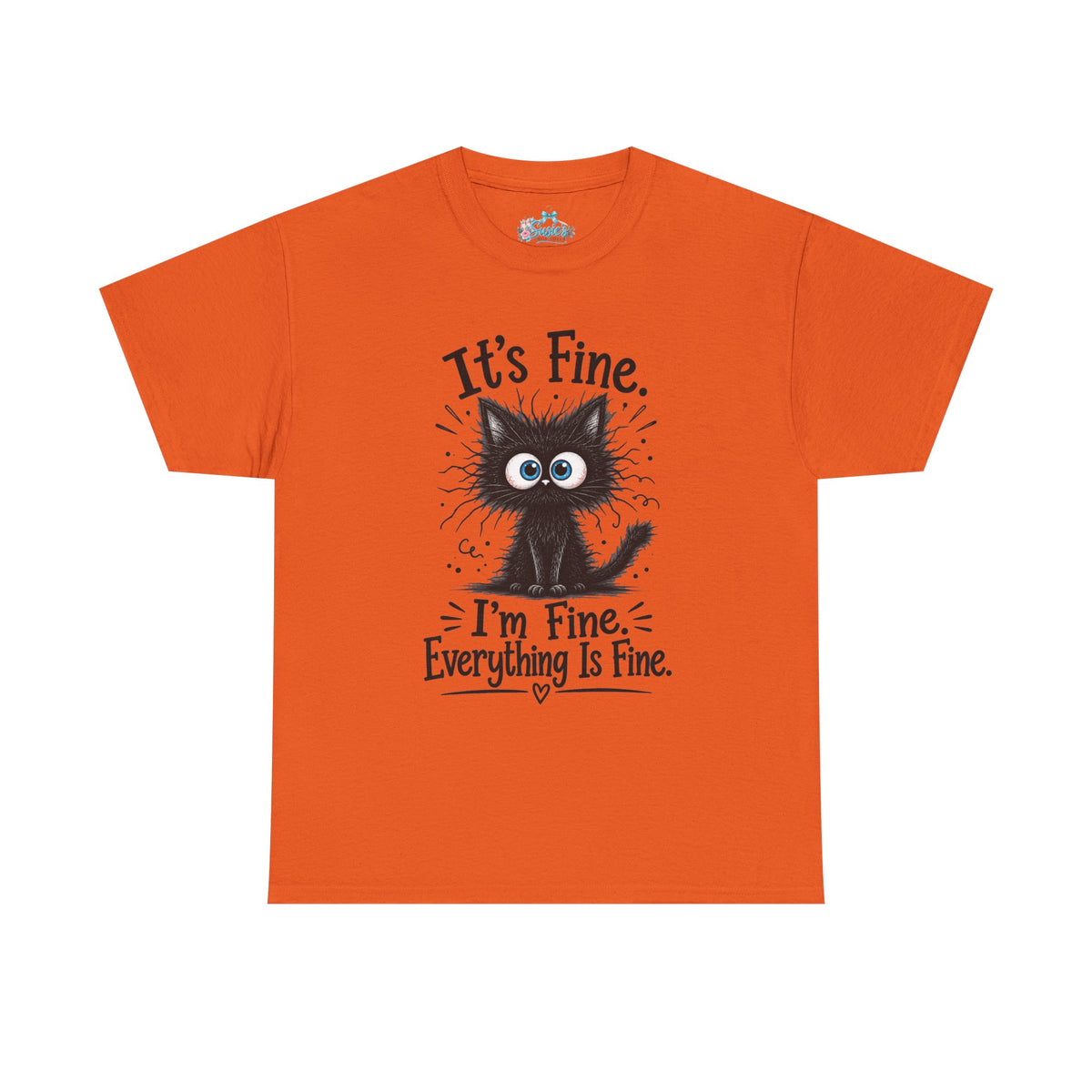 Fluffy Frazzled Black Cat It's Fine T-Shirt | Funny Cat Quote Tee