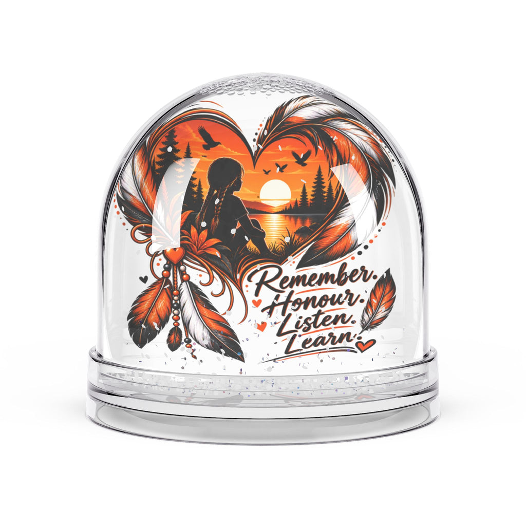 Remember Honour Listen Learn Snow Globe | Indigenous Dreamcatcher Sunset Silhouette