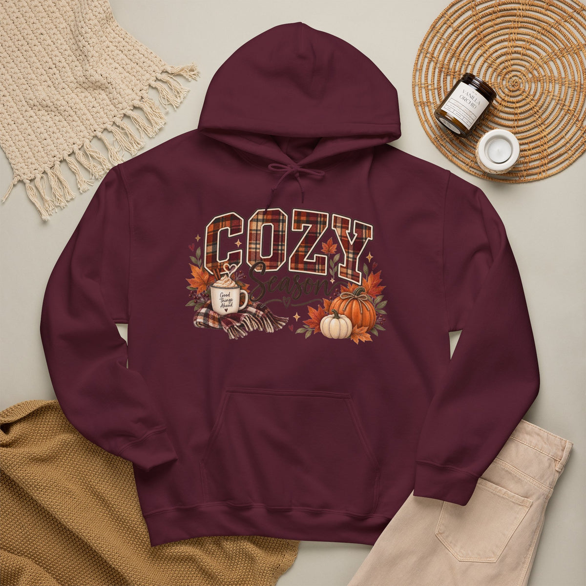 Cozy Season fall leaves pumpkins hoodie | Autumn sweatshirt