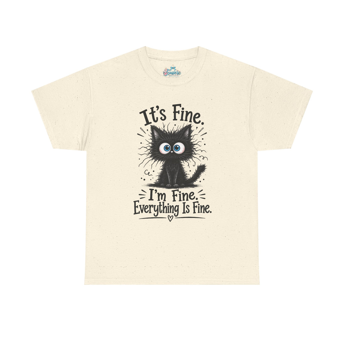 Fluffy Frazzled Black Cat It's Fine T-Shirt | Funny Cat Quote Tee