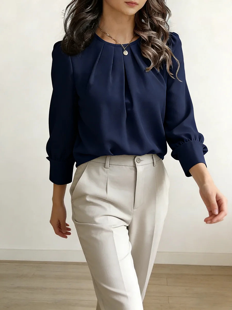 Elegant Pleated Long Sleeve Blouse