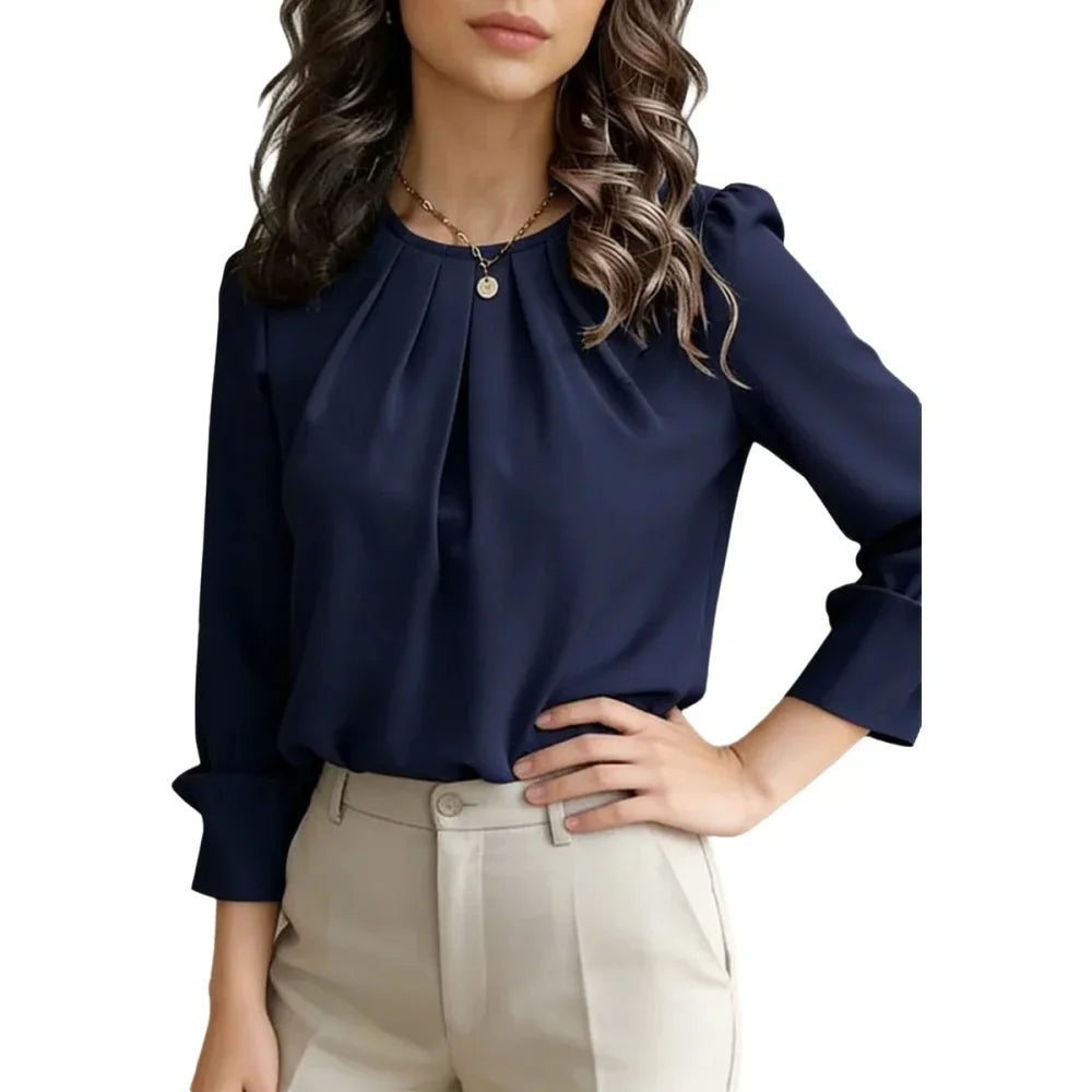 Elegant Pleated Long Sleeve Blouse