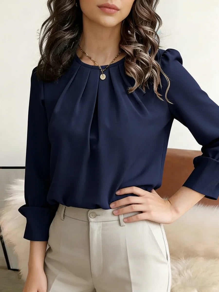 Elegant Pleated Long Sleeve Blouse