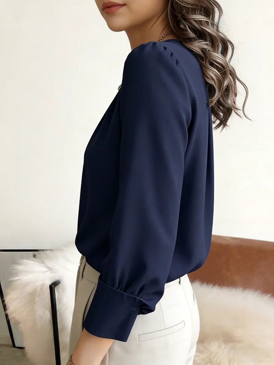 Elegant Pleated Long Sleeve Blouse